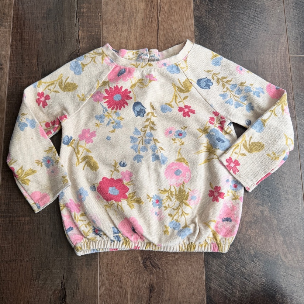 OshKosh B'gosh Cream Floral Crewneck with Pink & Blue Flowers